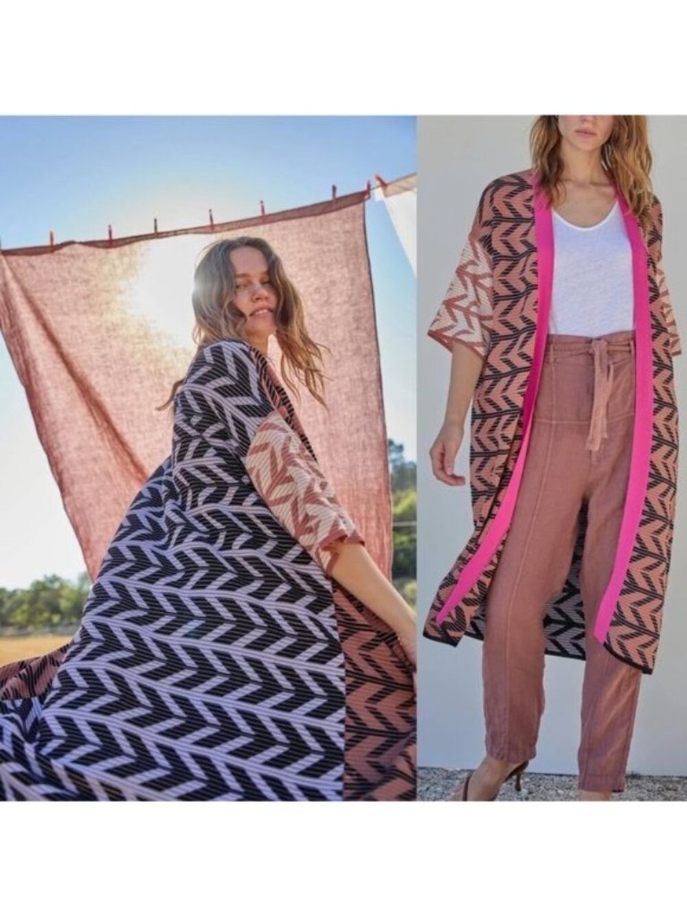 sita murt Chevron Kimono 44 Tribal Cardigan 12 Duster Bohemian Knit Longline